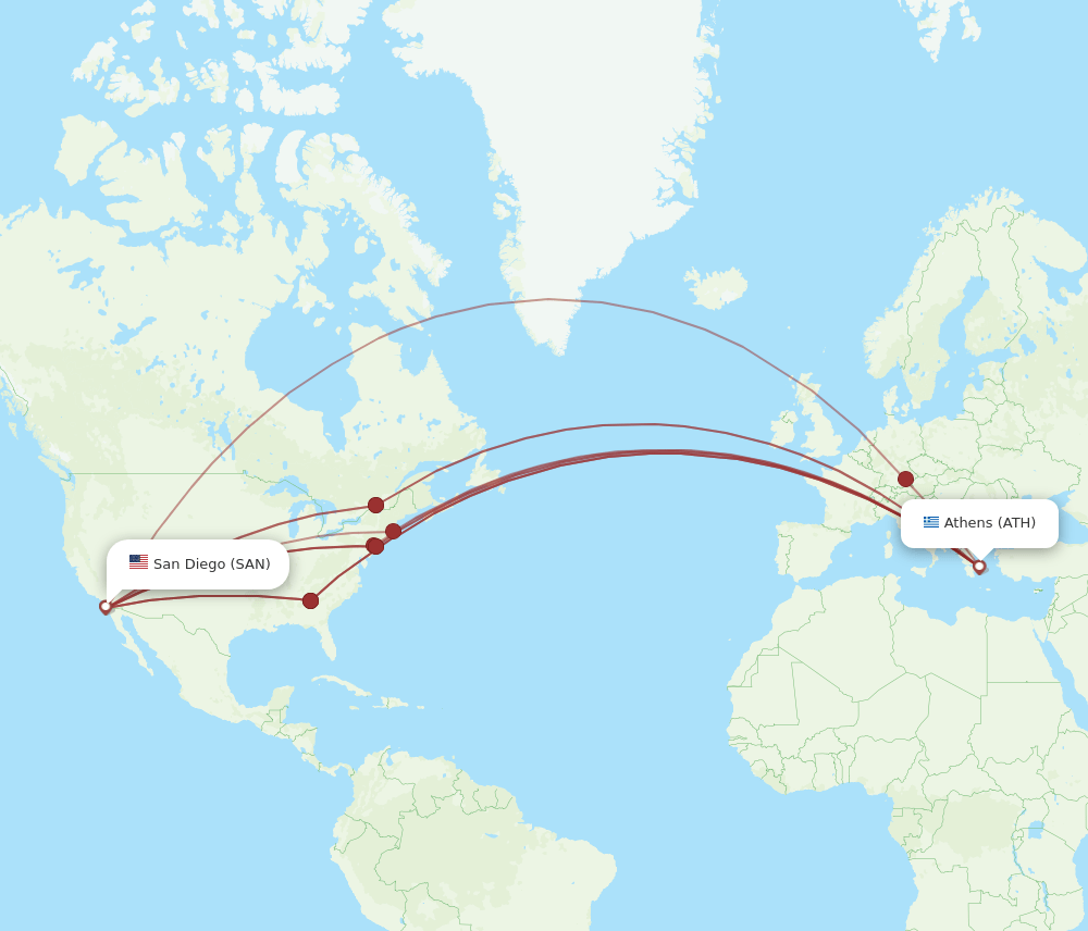 SAN-ATH flight routes