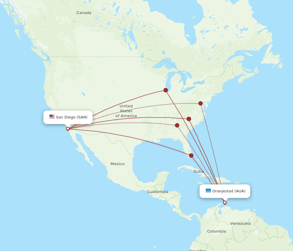 SAN-AUA flight routes