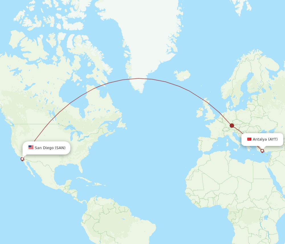 SAN to AYT flights and routes map