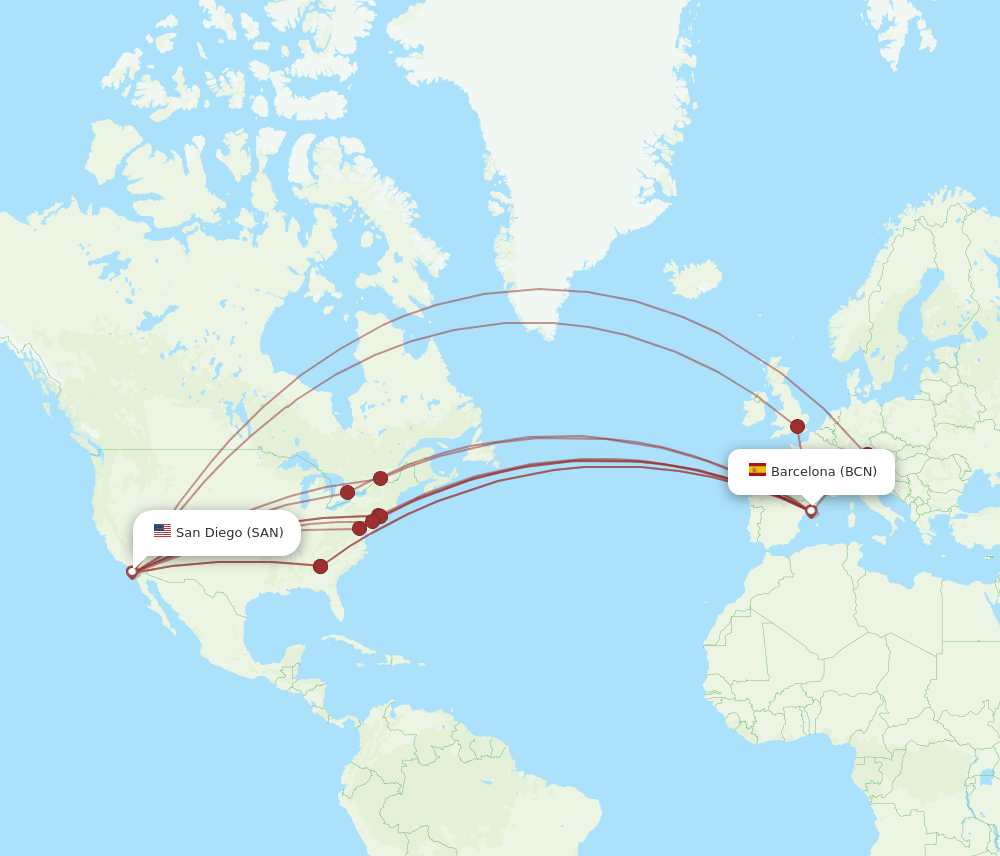 SAN-BCN flight routes