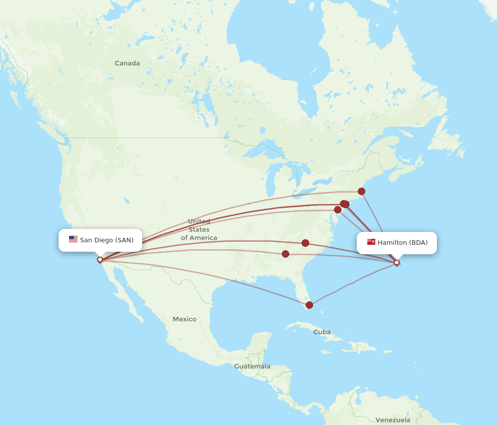 SAN-BDA flight routes