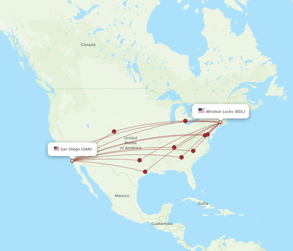 SAN-BDL flight routes