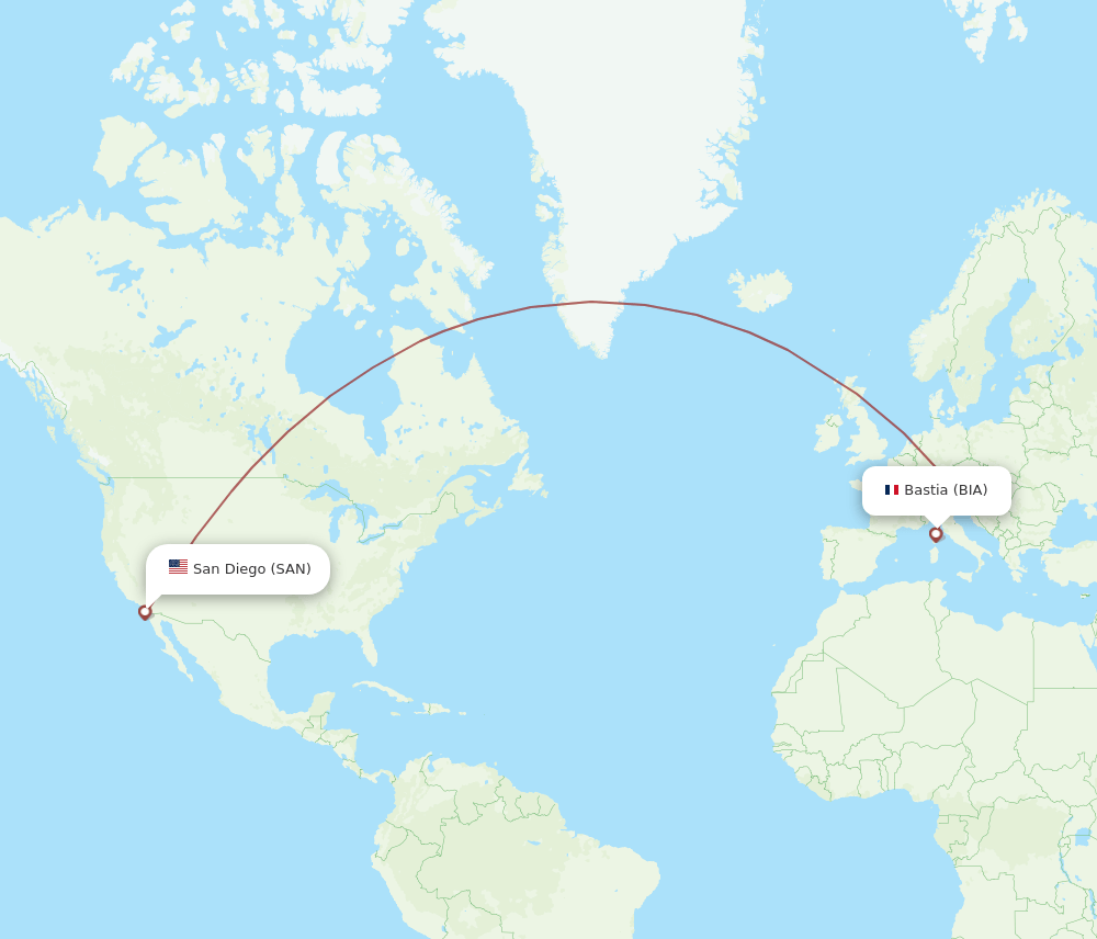 BIA to SAN flights and routes map