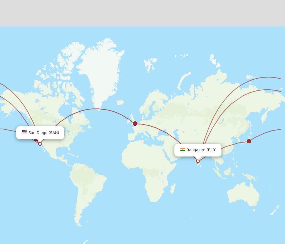 SAN-BLR flight routes