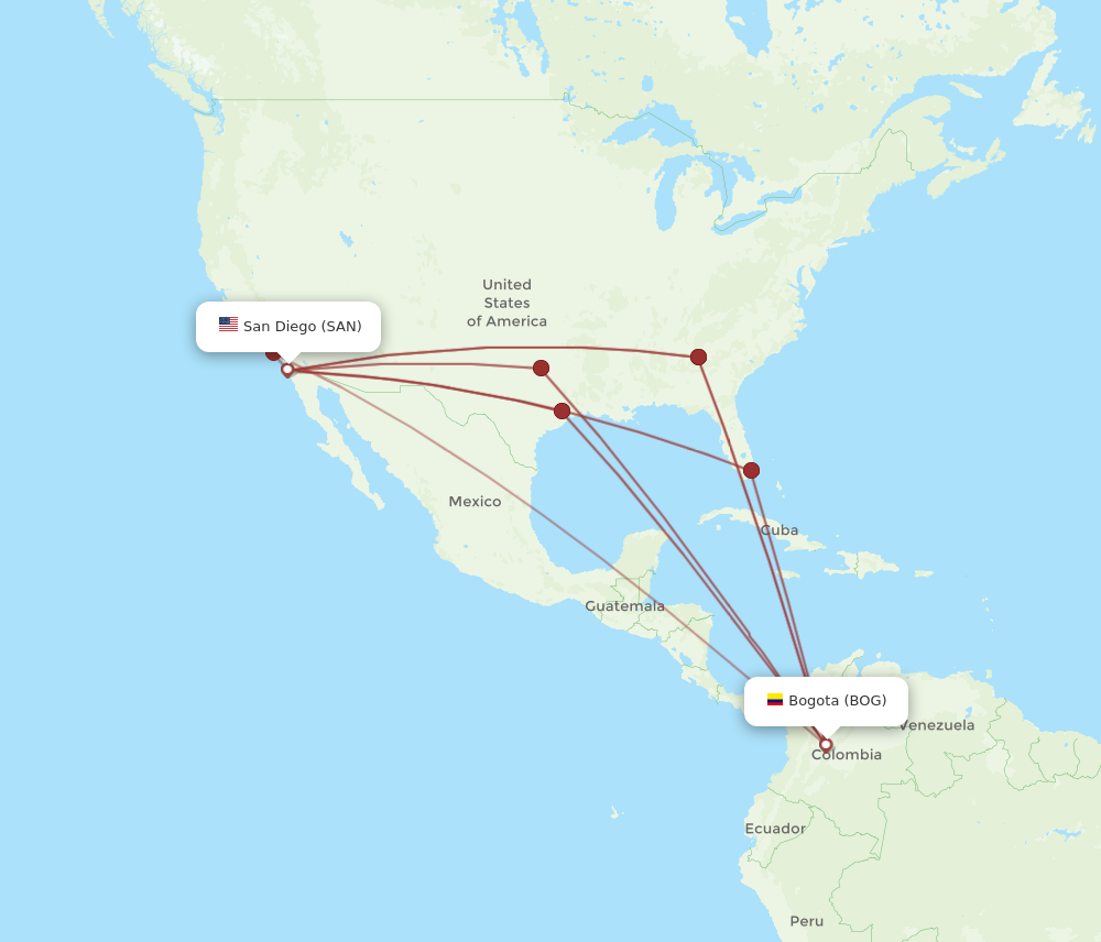 SAN to BOG flights and routes map
