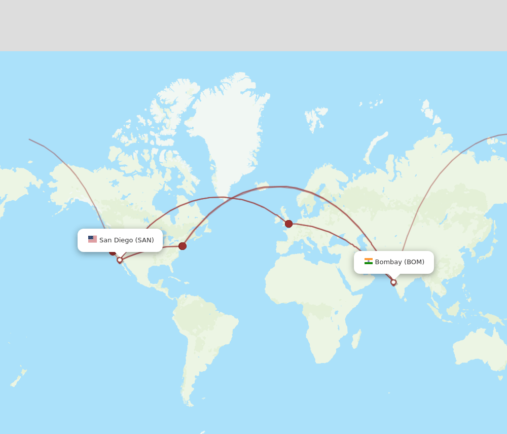 SAN to BOM flights and routes map