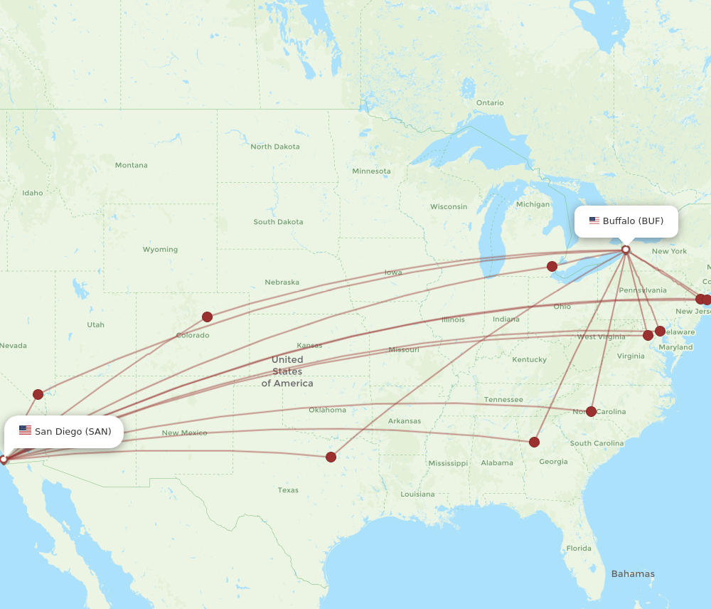 SAN-BUF flight routes