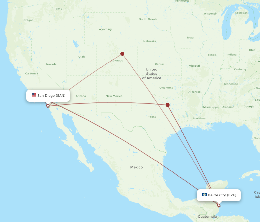 SAN-BZE flight routes