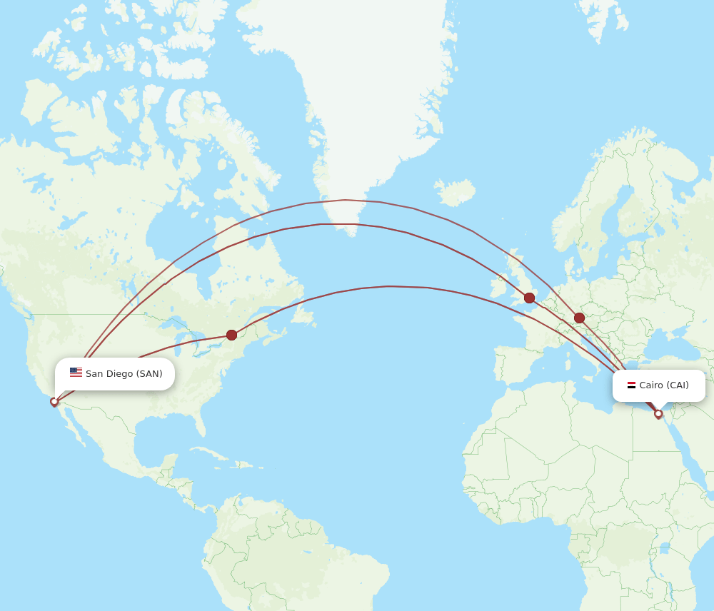 SAN to CAI flights and routes map