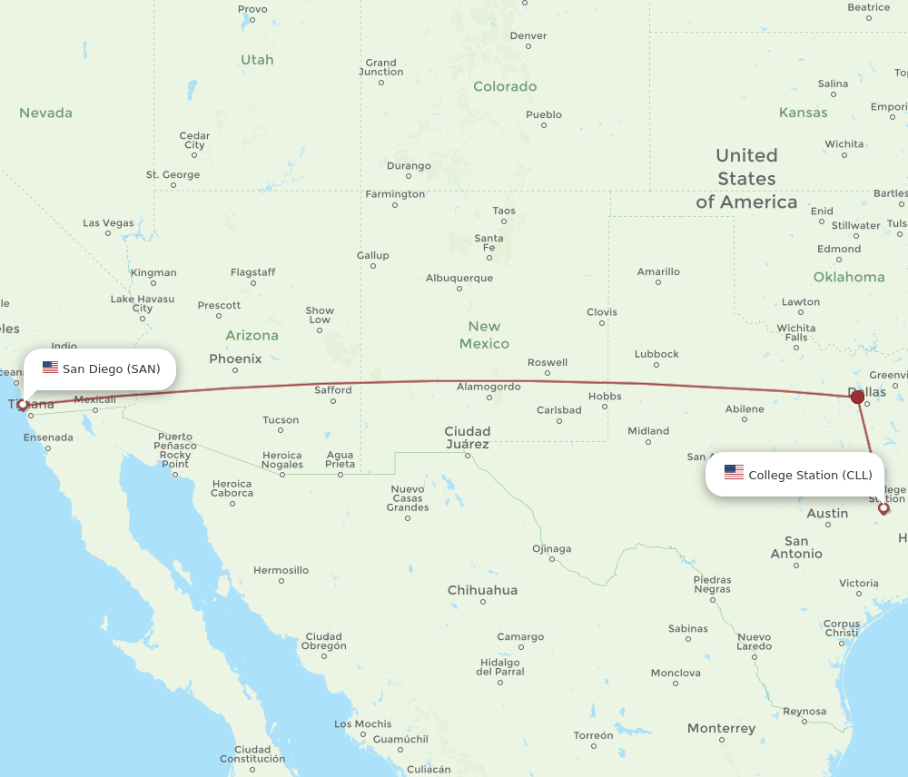 SAN-CLL flight routes