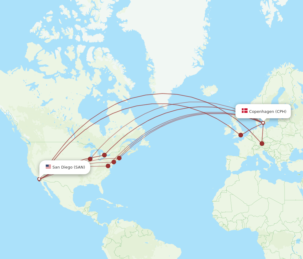 SAN-CPH flight routes