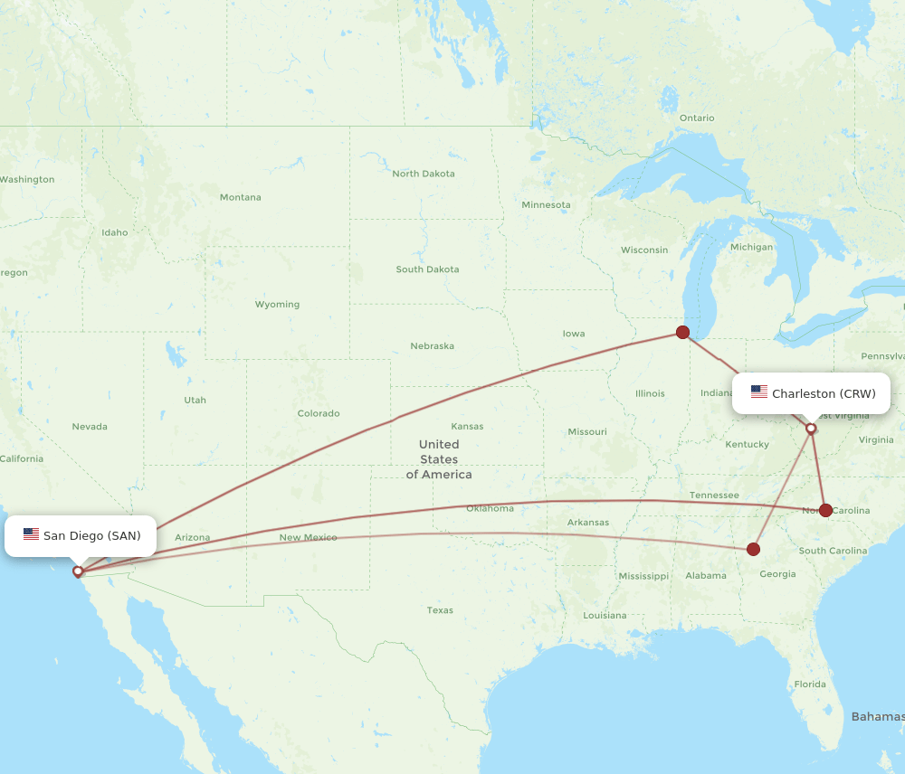 SAN-CRW flight routes