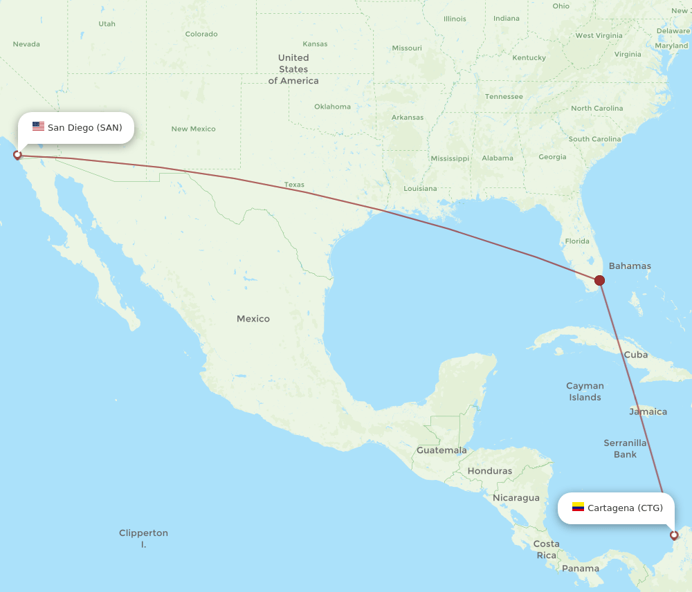 SAN to CTG flights and routes map