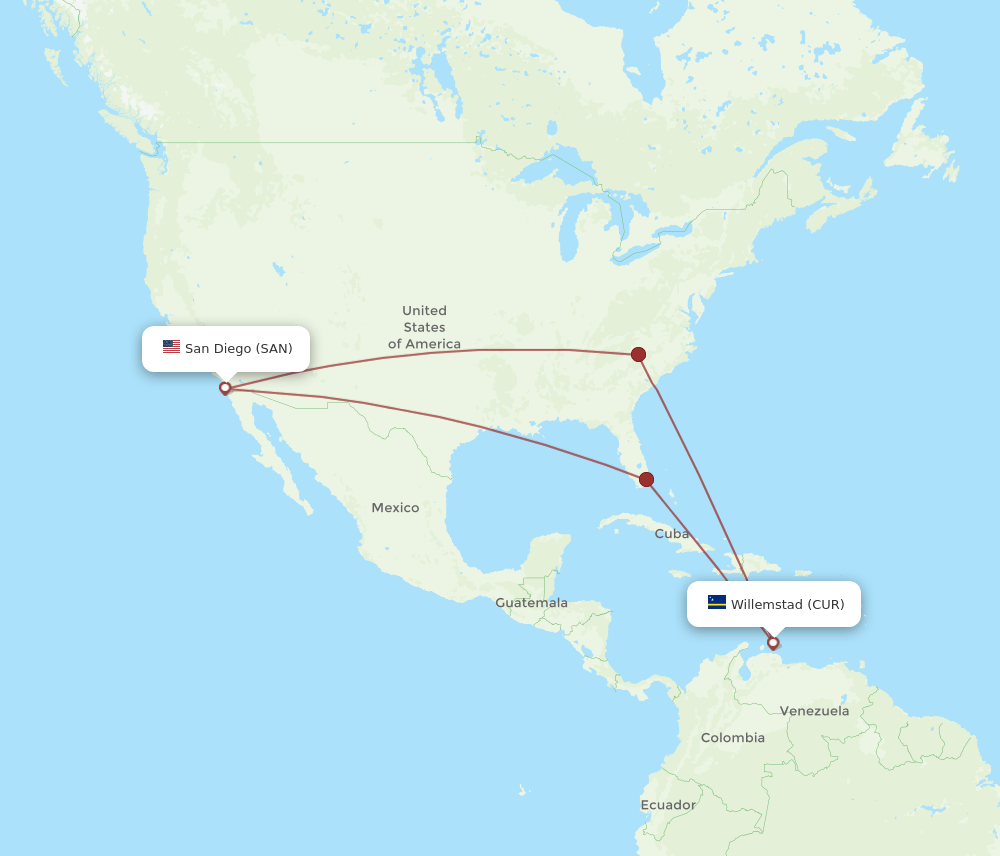 SAN to CUR flights and routes map