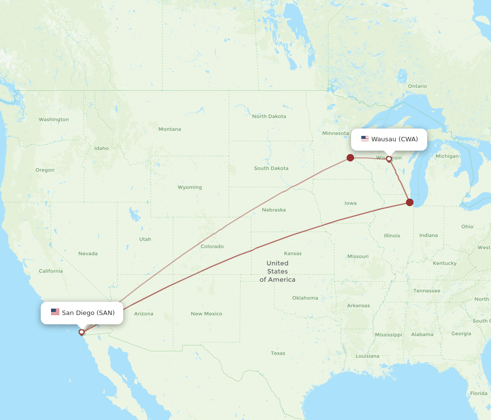 SAN-CWA flight routes