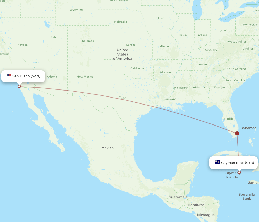 SAN-CYB flight routes