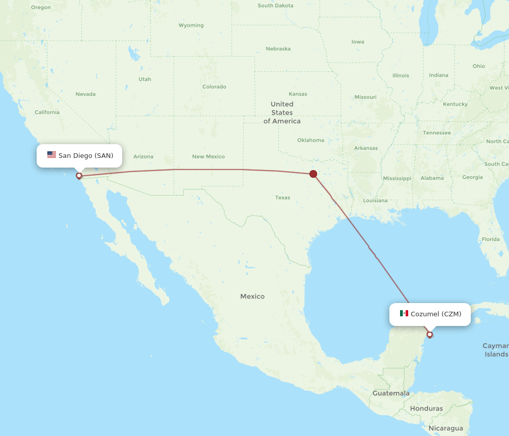 SAN to CZM flights and routes map