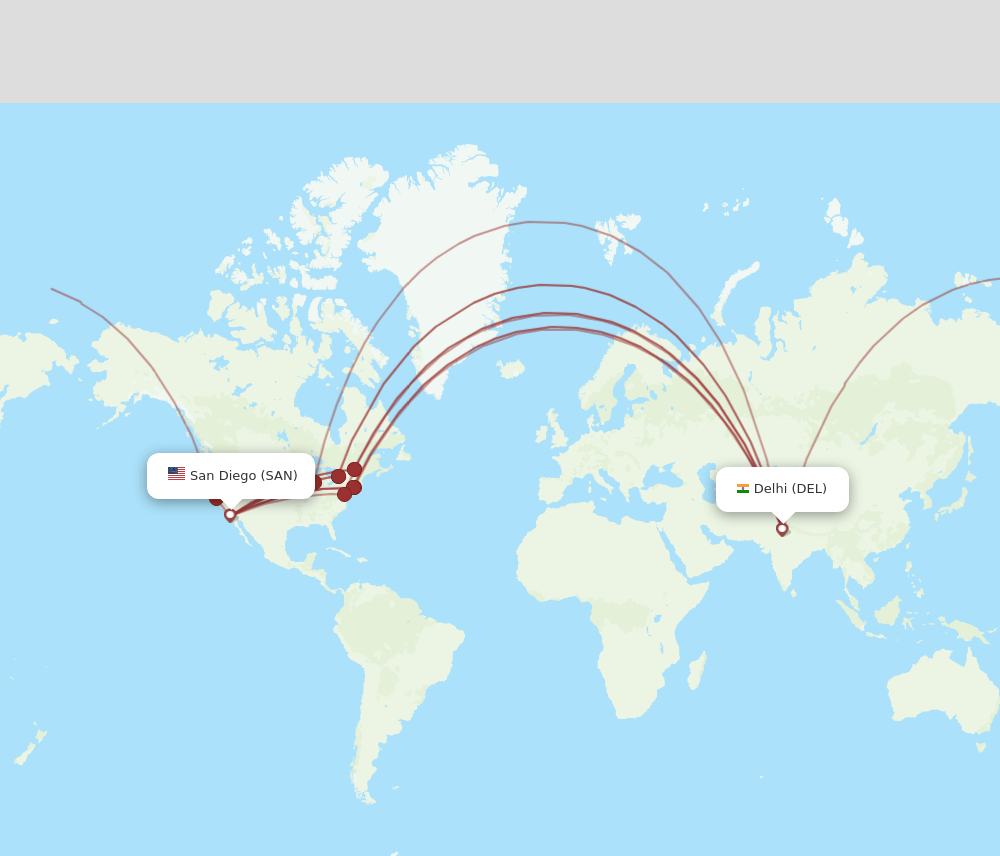 SAN-DEL flight routes