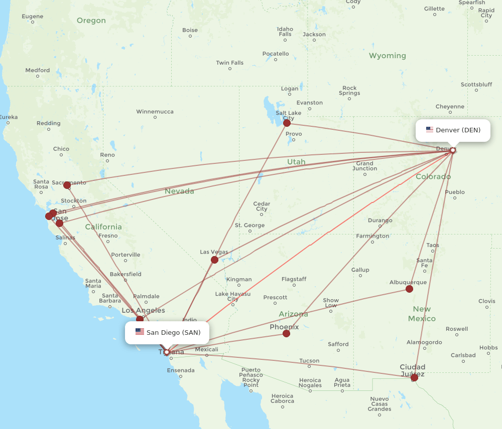 SAN-DEN flight routes