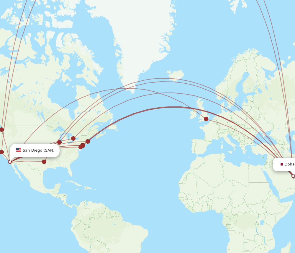 SAN-DOH flight routes