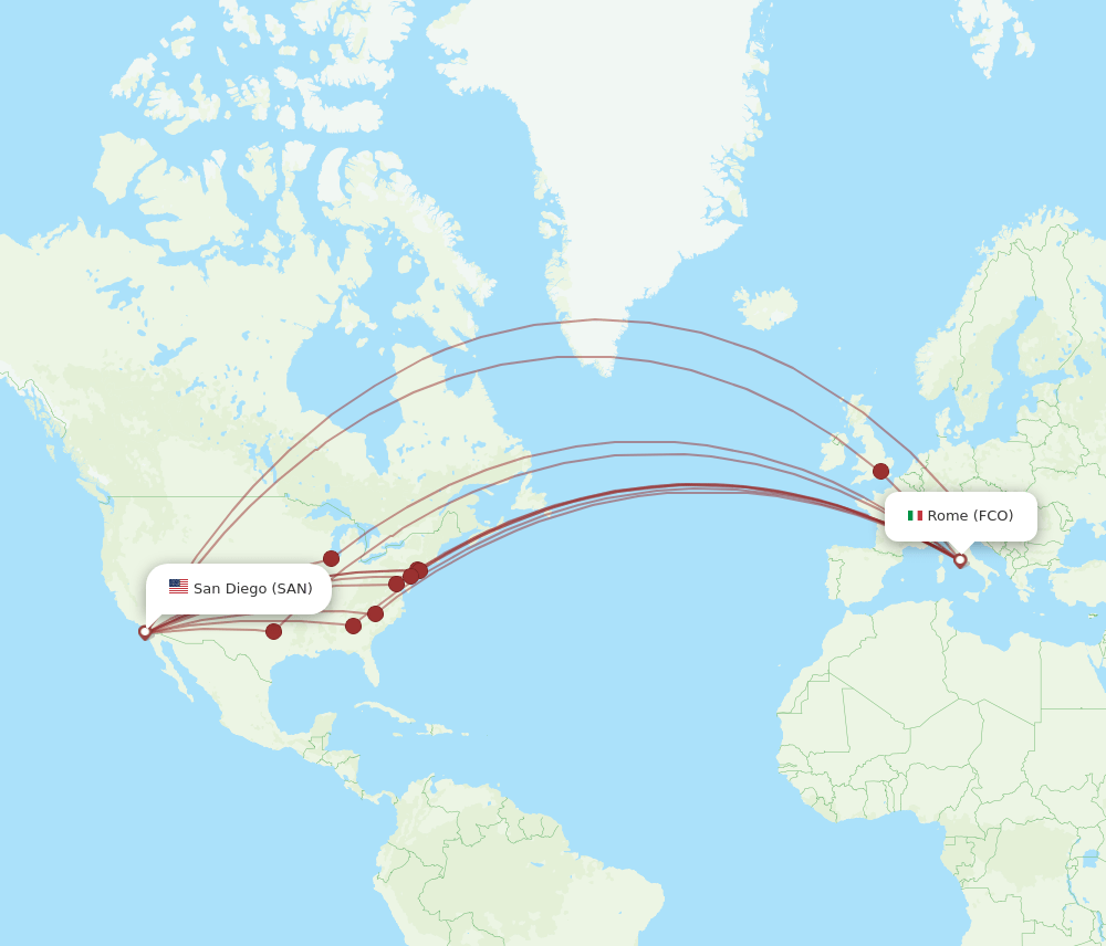 SAN to FCO flights and routes map