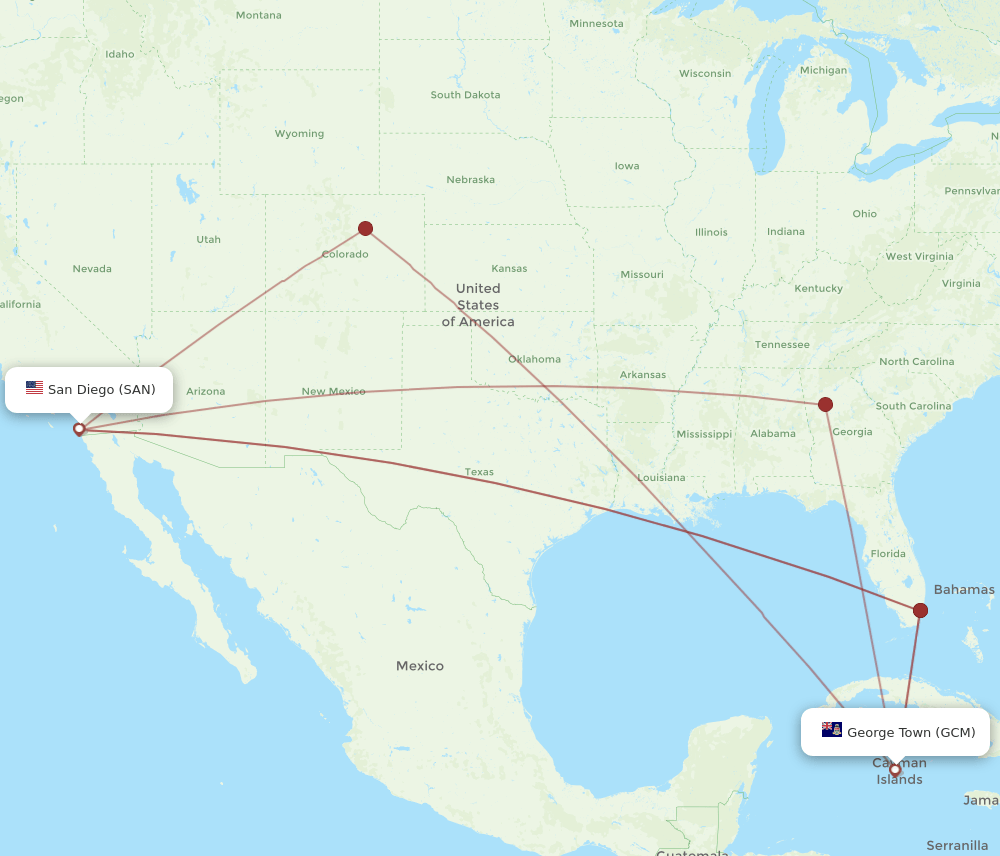SAN-GCM flight routes