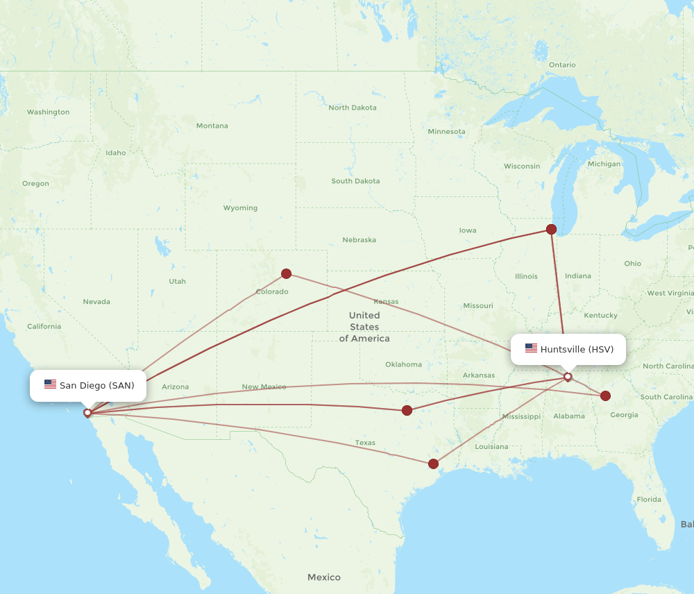 SAN-HSV flight routes