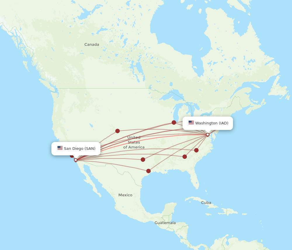 SAN to IAD flights and routes map