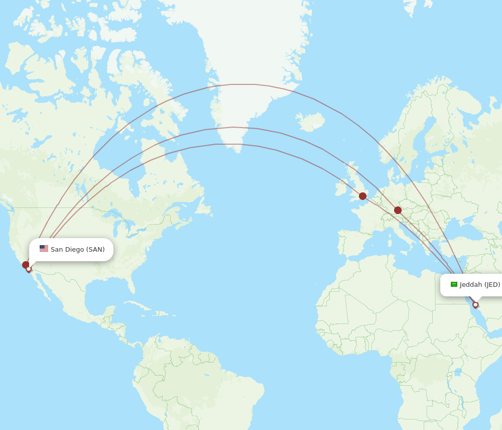 SAN-JED flight routes