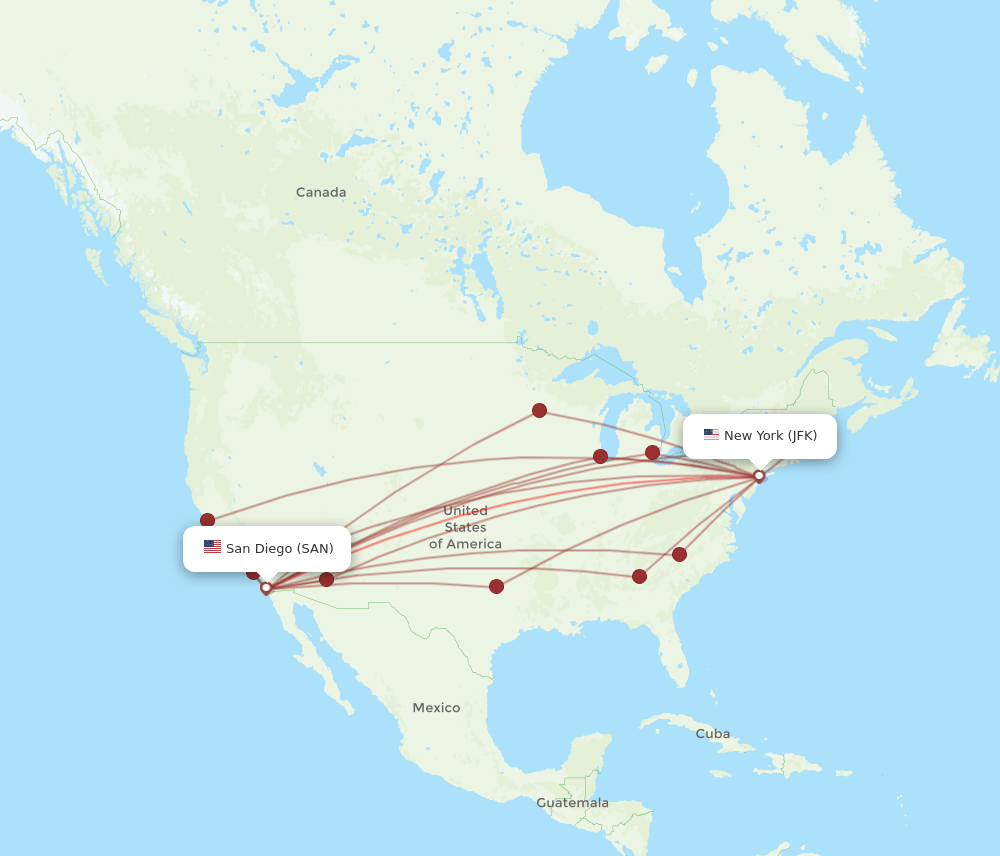 SAN-JFK flight routes