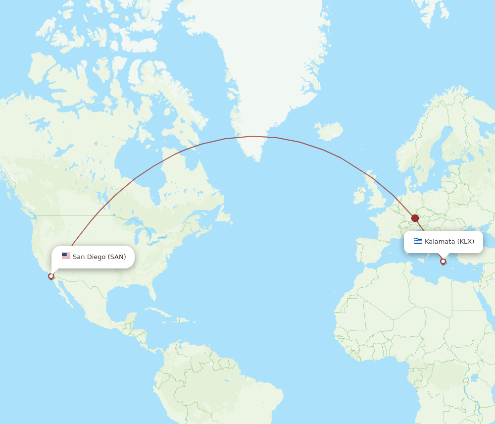 KLX to SAN flights and routes map