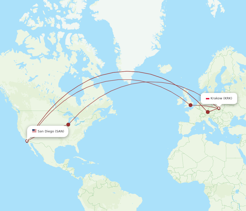 SAN-KRK flight routes