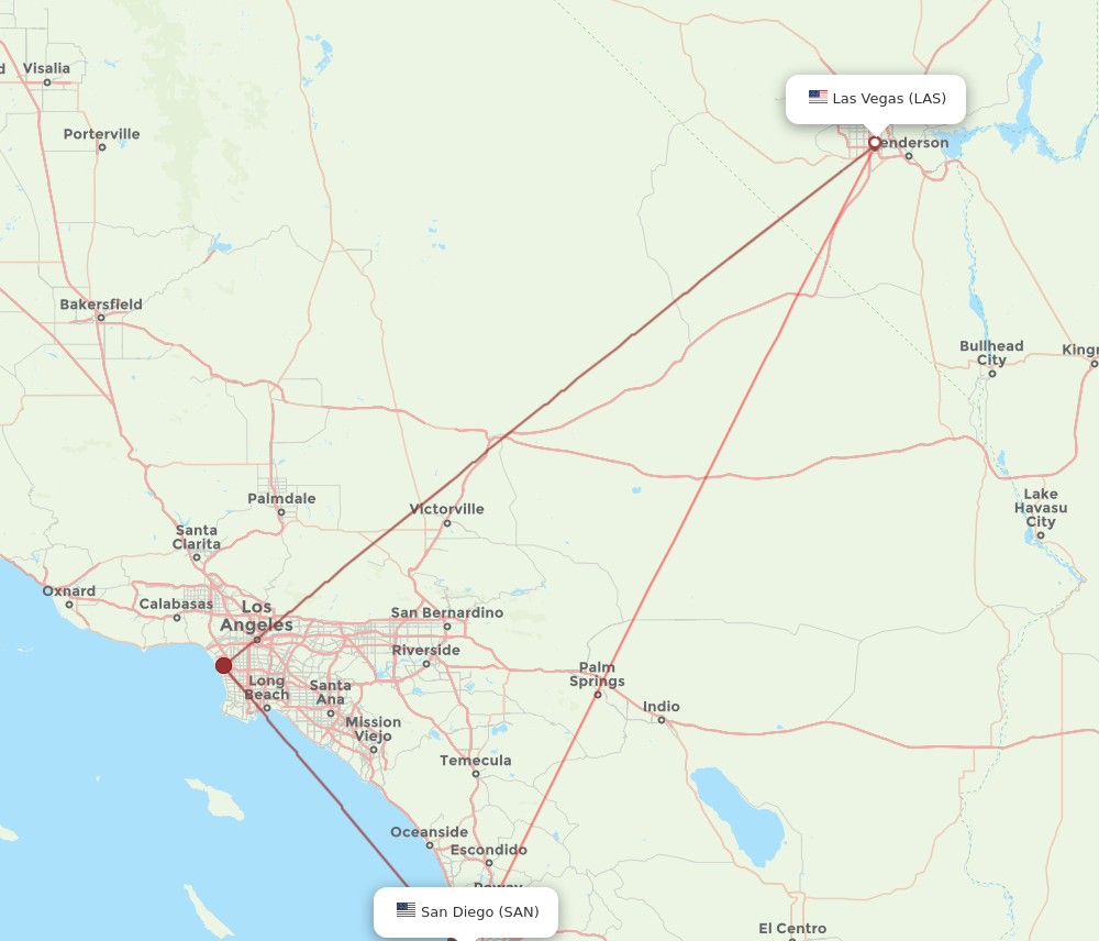 SAN to LAS flights and routes map