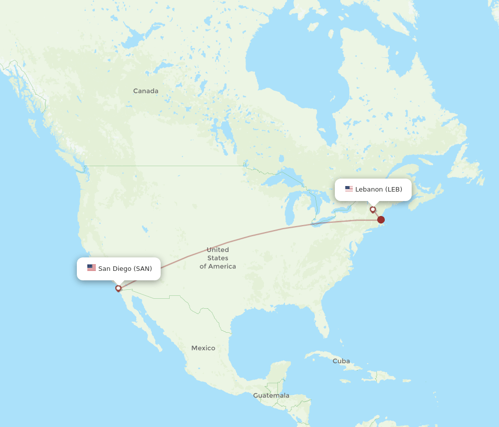 SAN-LEB flight routes