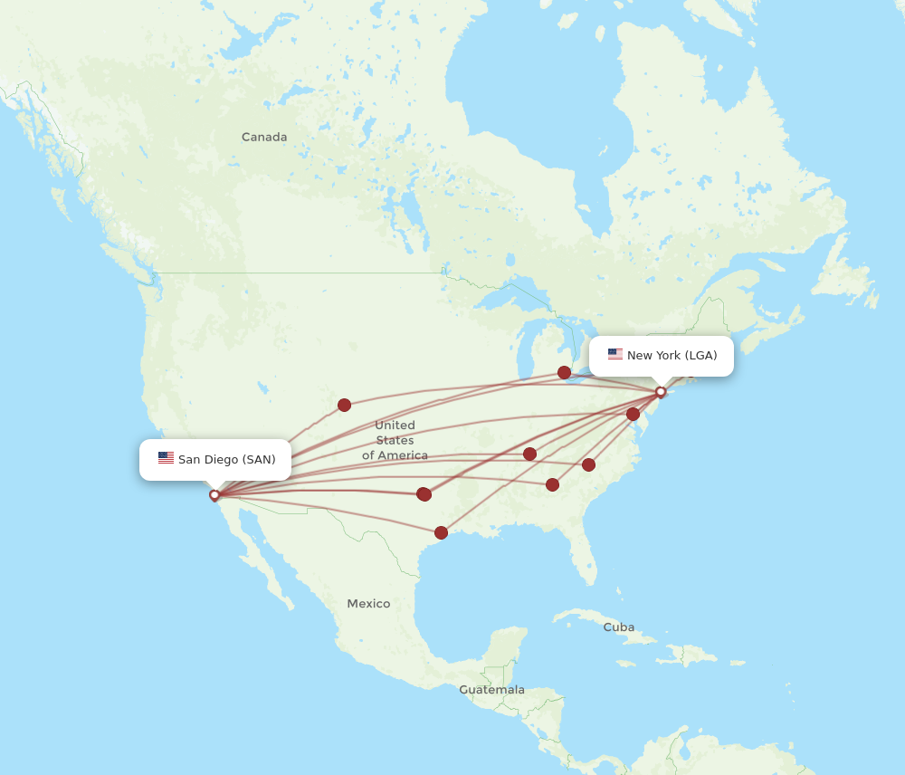 SAN to LGA flights and routes map