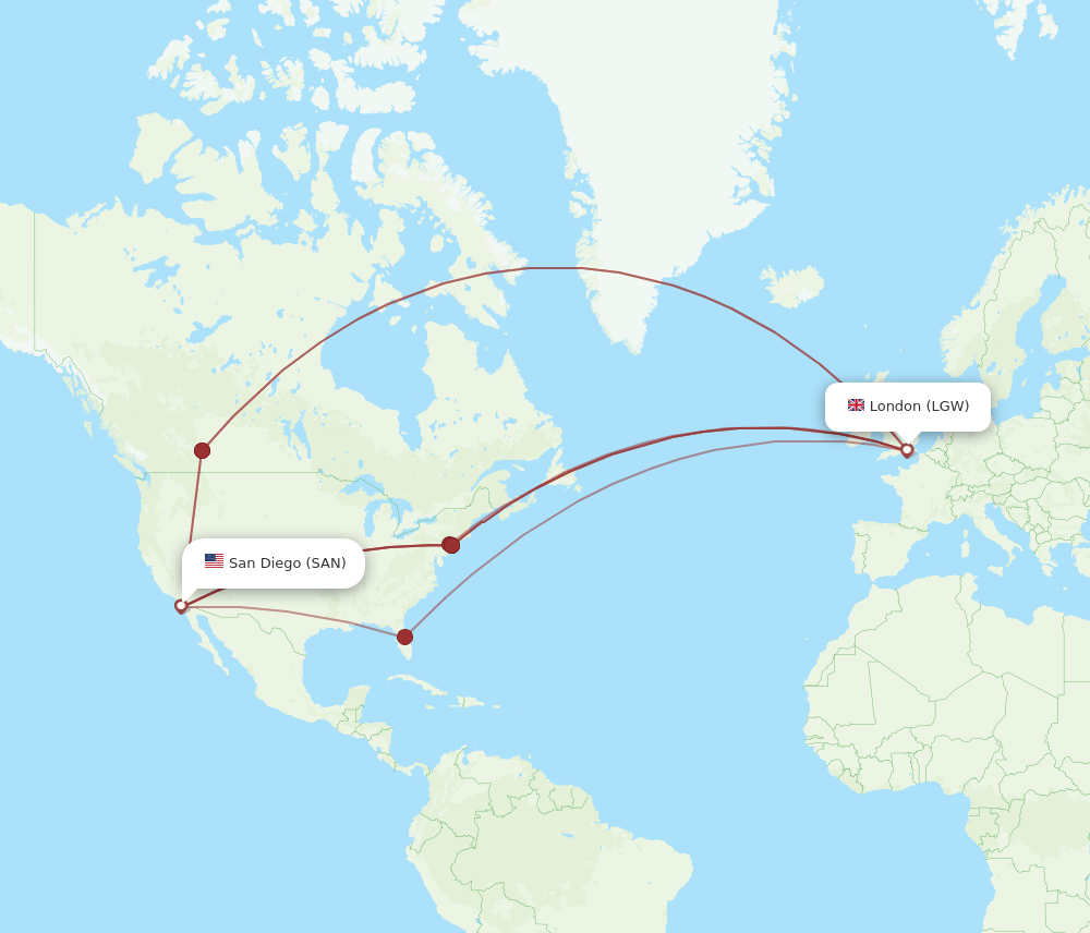 SAN-LGW flight routes