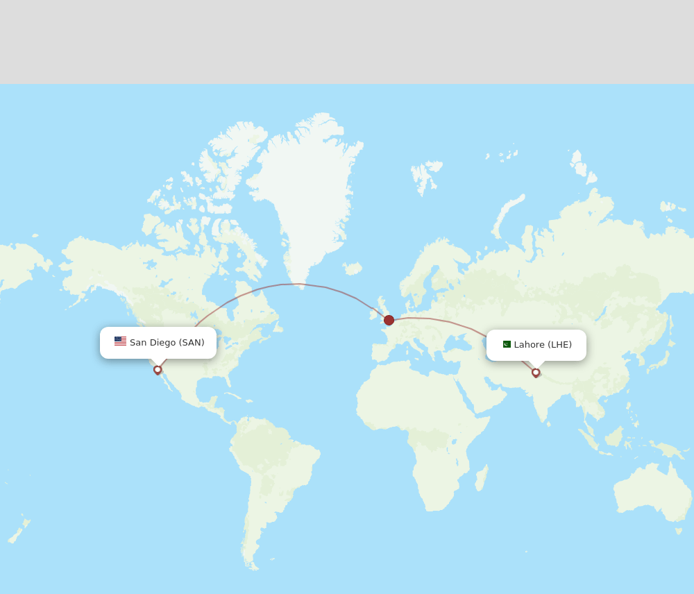 San Diego - Lahore route map and flight paths