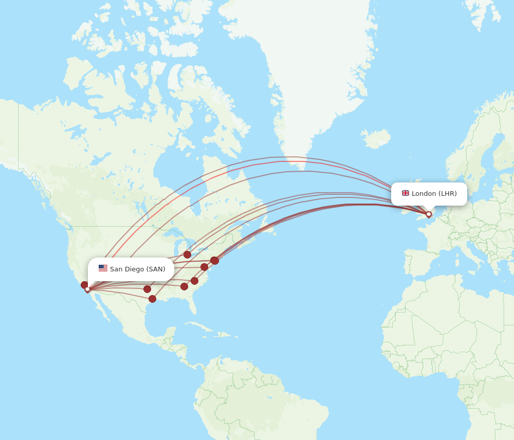 SAN-LHR flight routes