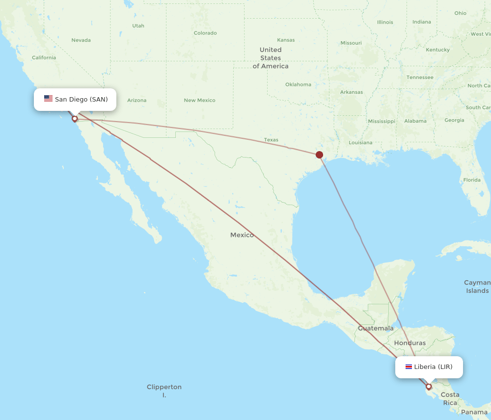 SAN-LIR flight routes