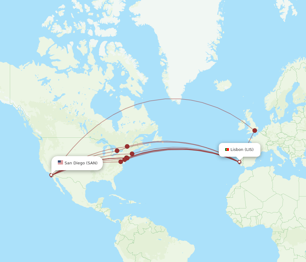 SAN-LIS flight routes