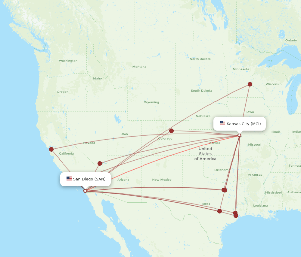 SAN-MCI flight routes