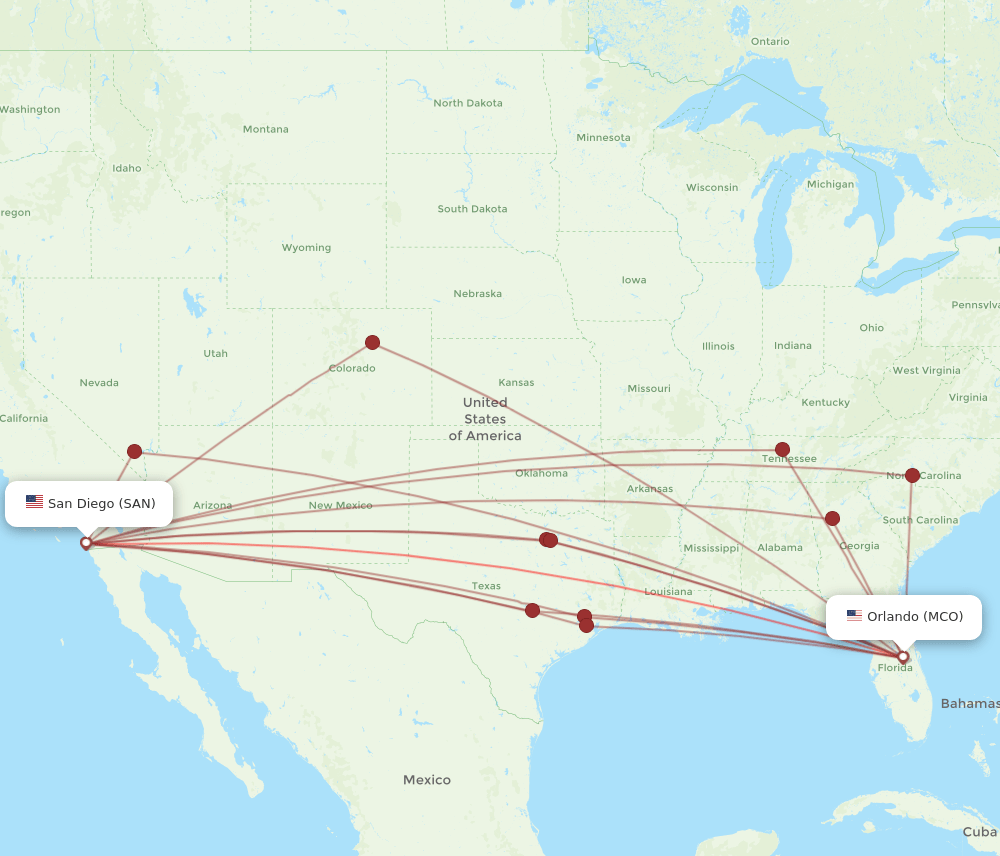 SAN-MCO flight routes