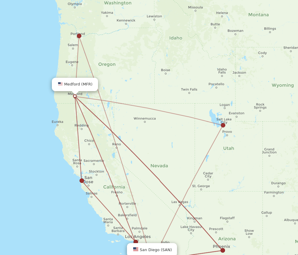 SAN-MFR flight routes