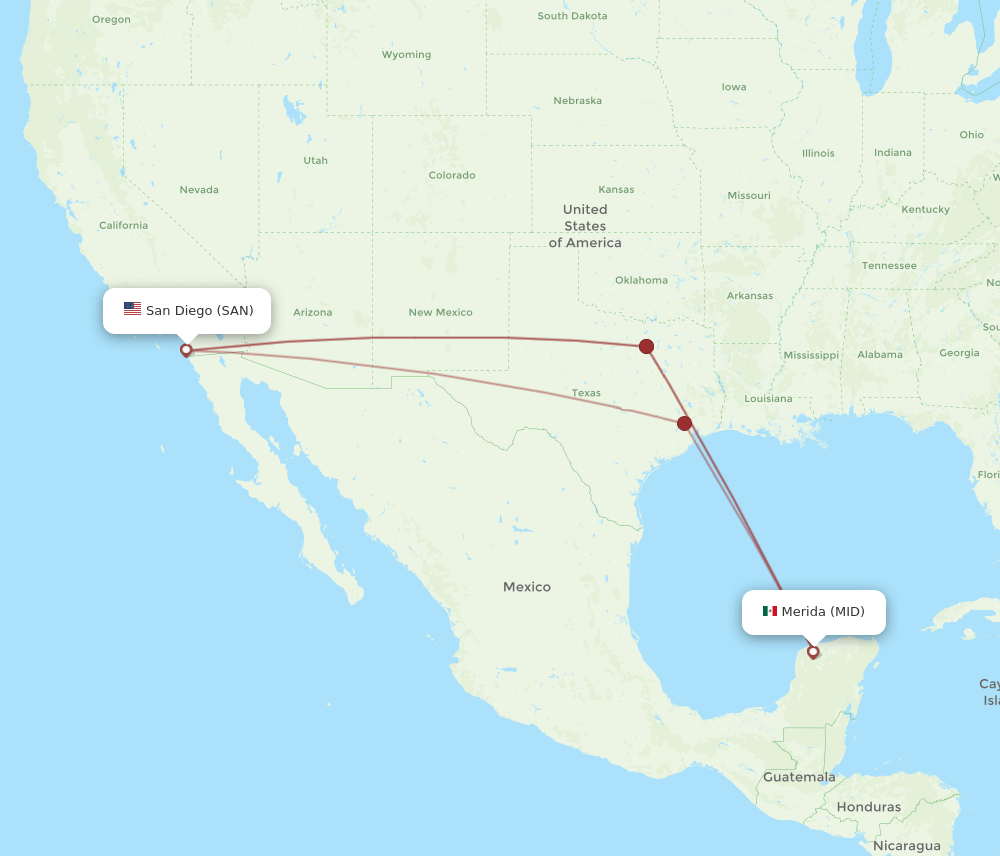 SAN to MID flights and routes map
