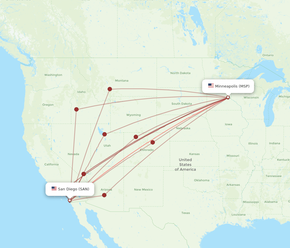 SAN-MSP flight routes