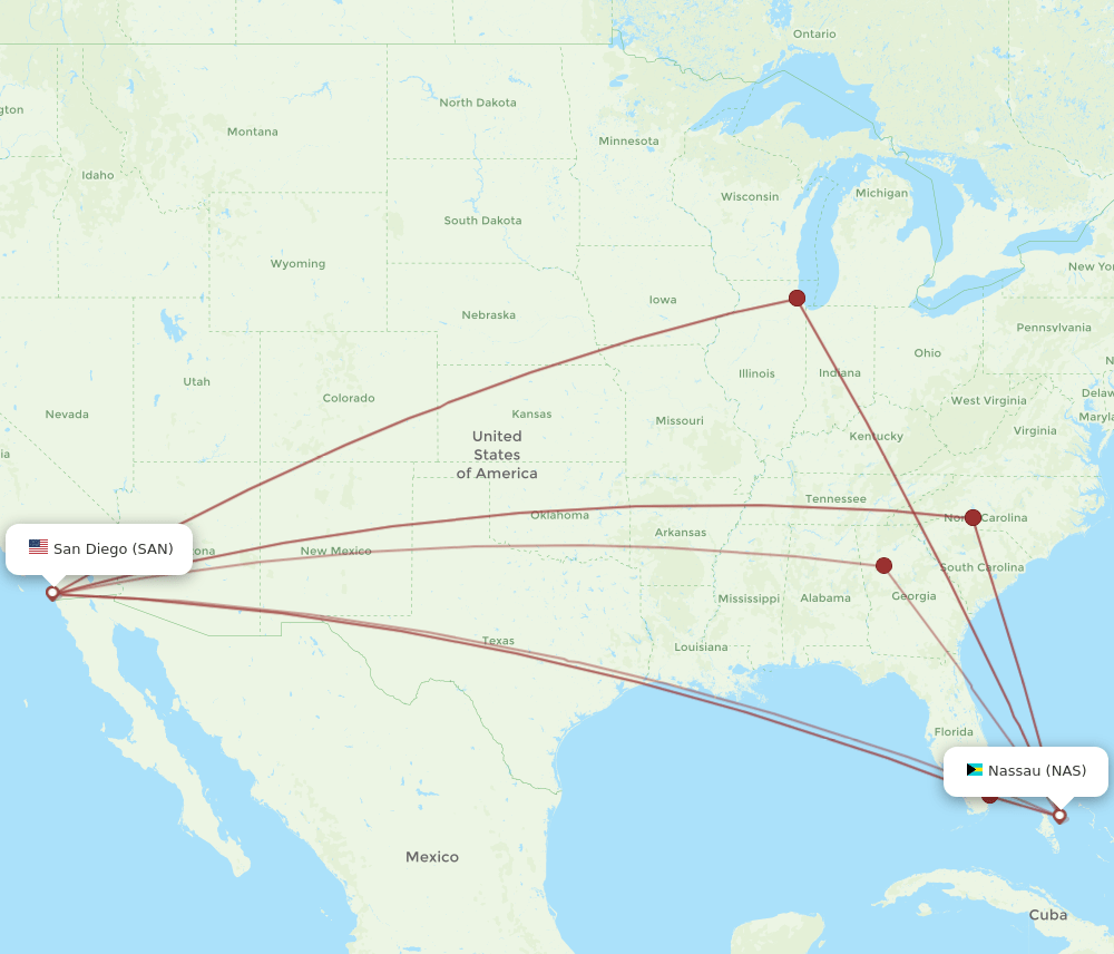 SAN-NAS flight routes