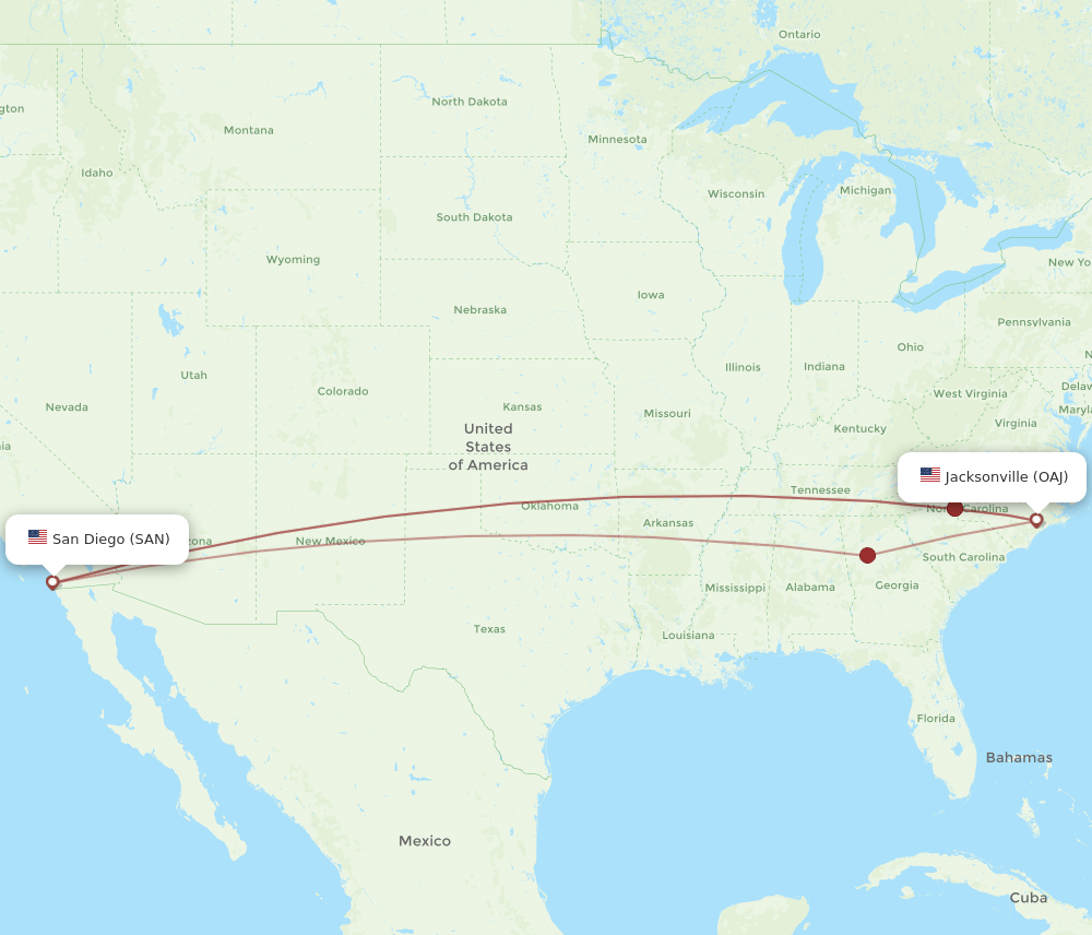 SAN-OAJ flight routes