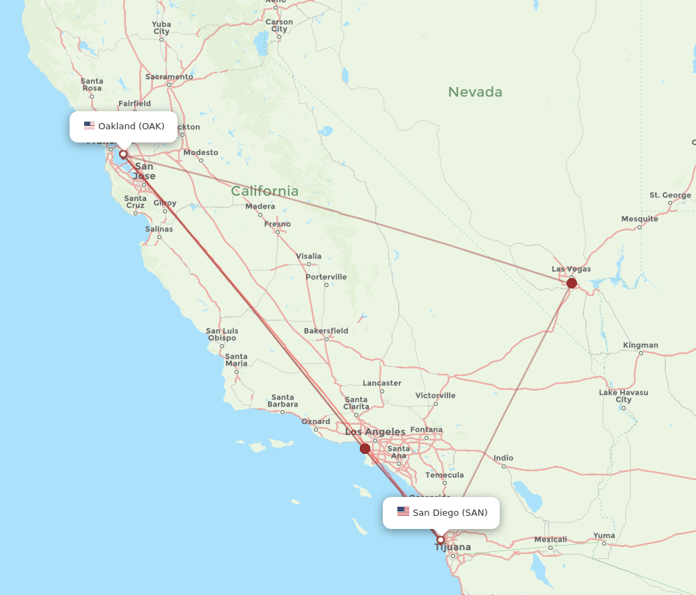 SAN to OAK flights and routes map