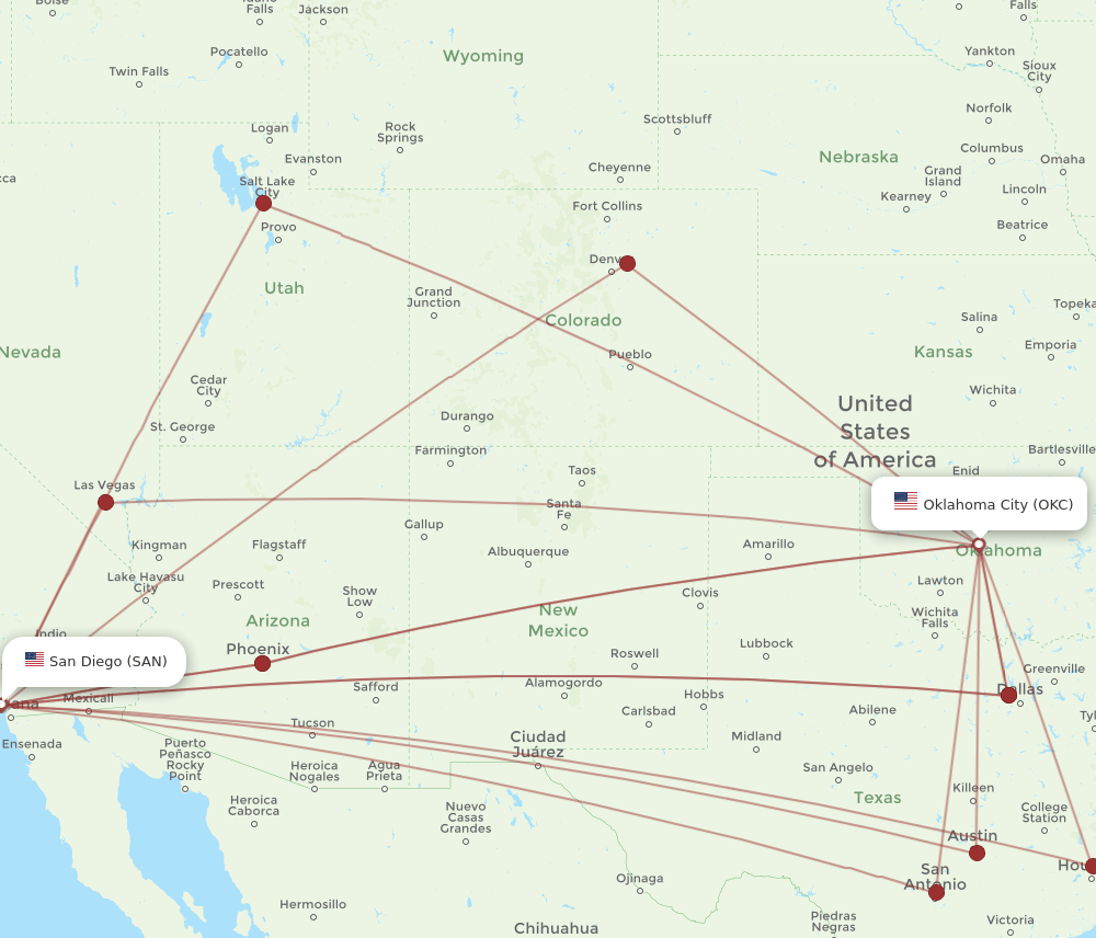 SAN-OKC flight routes