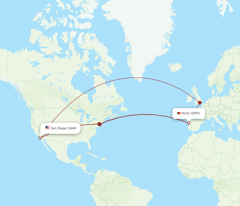 SAN-OPO flight routes